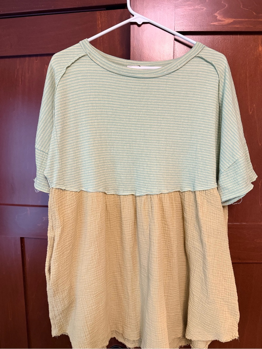 Three Bird Nest Two-Tone Mint and Beige Casual Tunic Top or mini dress. Cover up